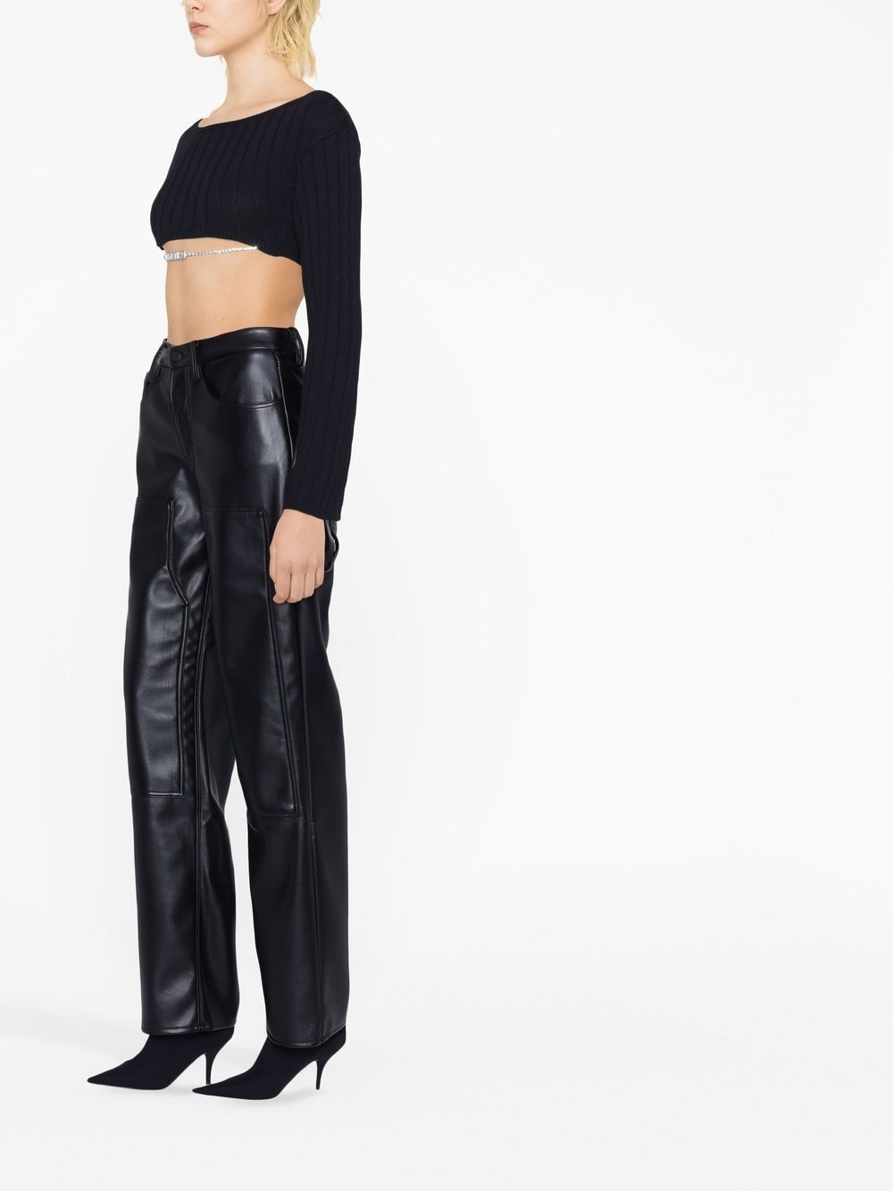 logo-chain cropped knitted top - 3