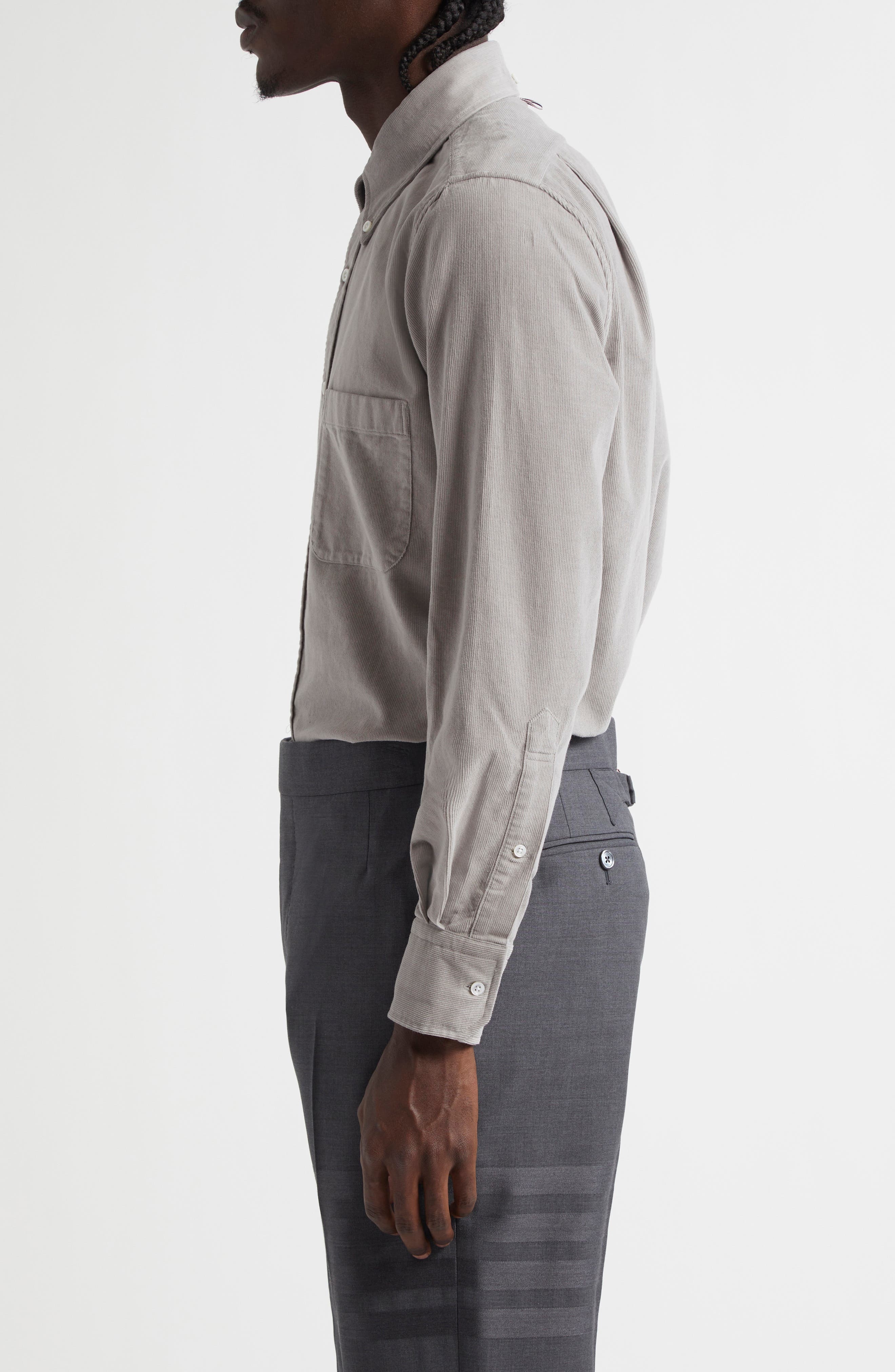 Thom Browne Straight Fit Cotton Corduroy Button-Down Shirt in Light Grey at Nordstrom - 3