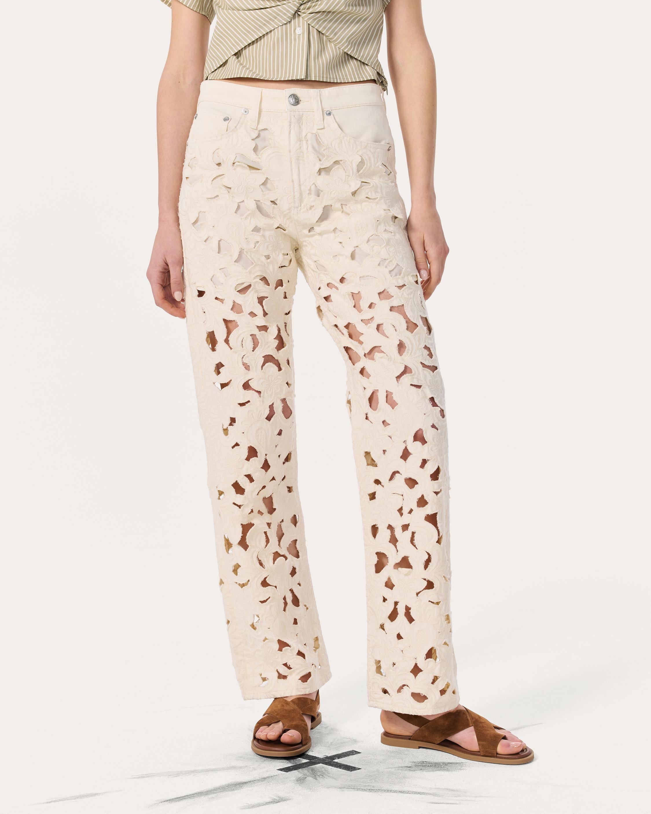 Logan Wide-Leg Jeans
Lightweight Rigid in Ecru Floral Cutout - 3