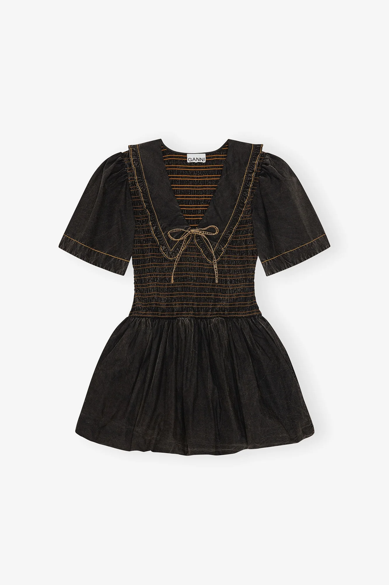 BLACK WASHED SMOCK DRESS - 1