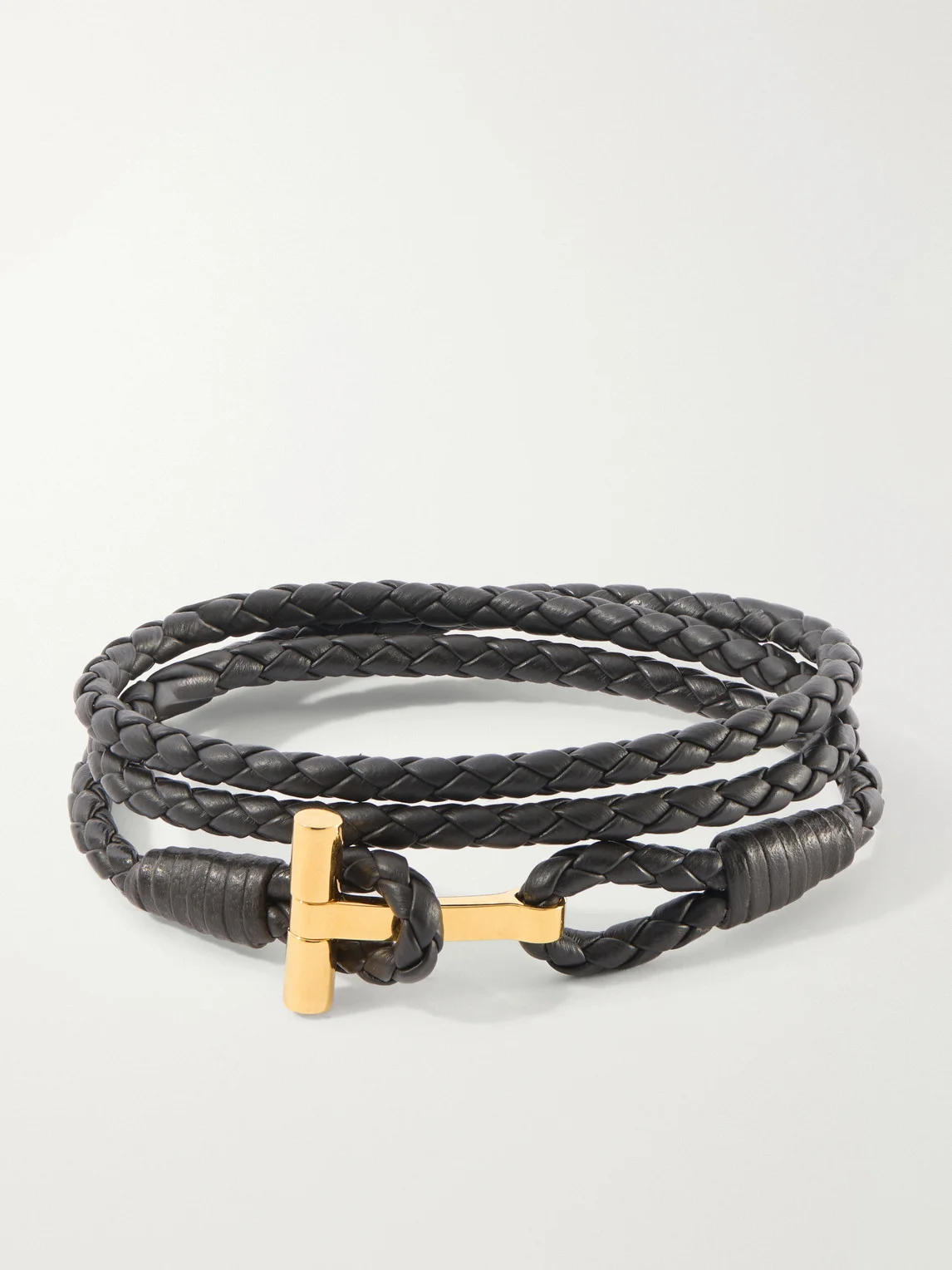 Braided Leather and Gold-Plated Wrap Bracelet - 1