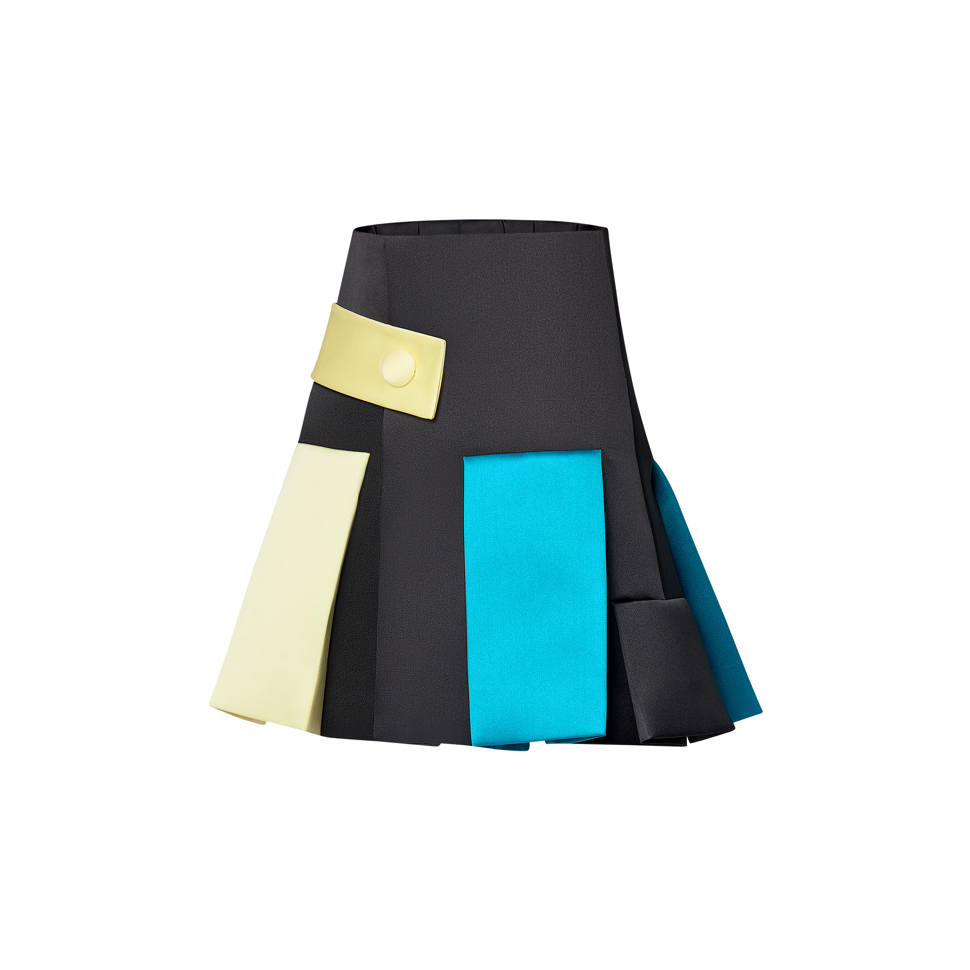 Color-Blocked Button Tab Pleat Skirt - 2