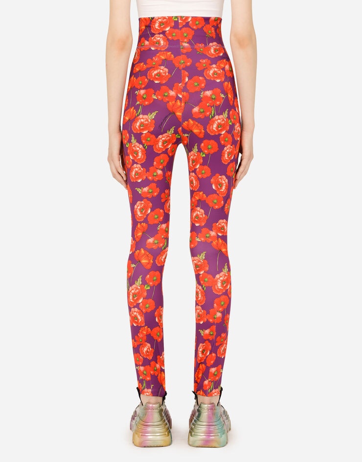 Run-resistant jersey leggings with poppy print - 2