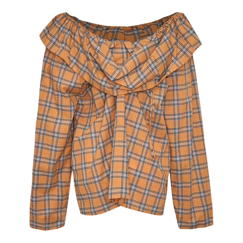 MSGM Plaid Off-Shoulder Blouse outlook