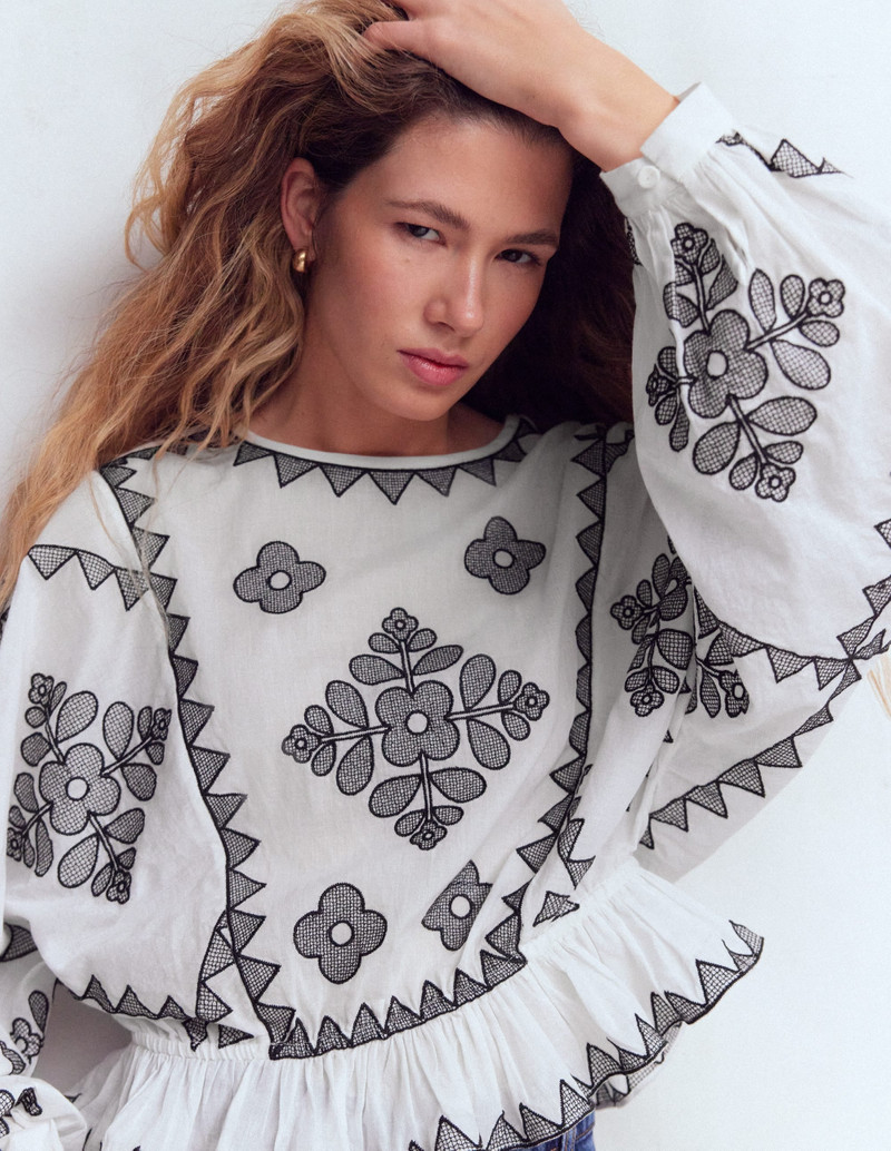 Embroidered Vacation Top-Ivory 5