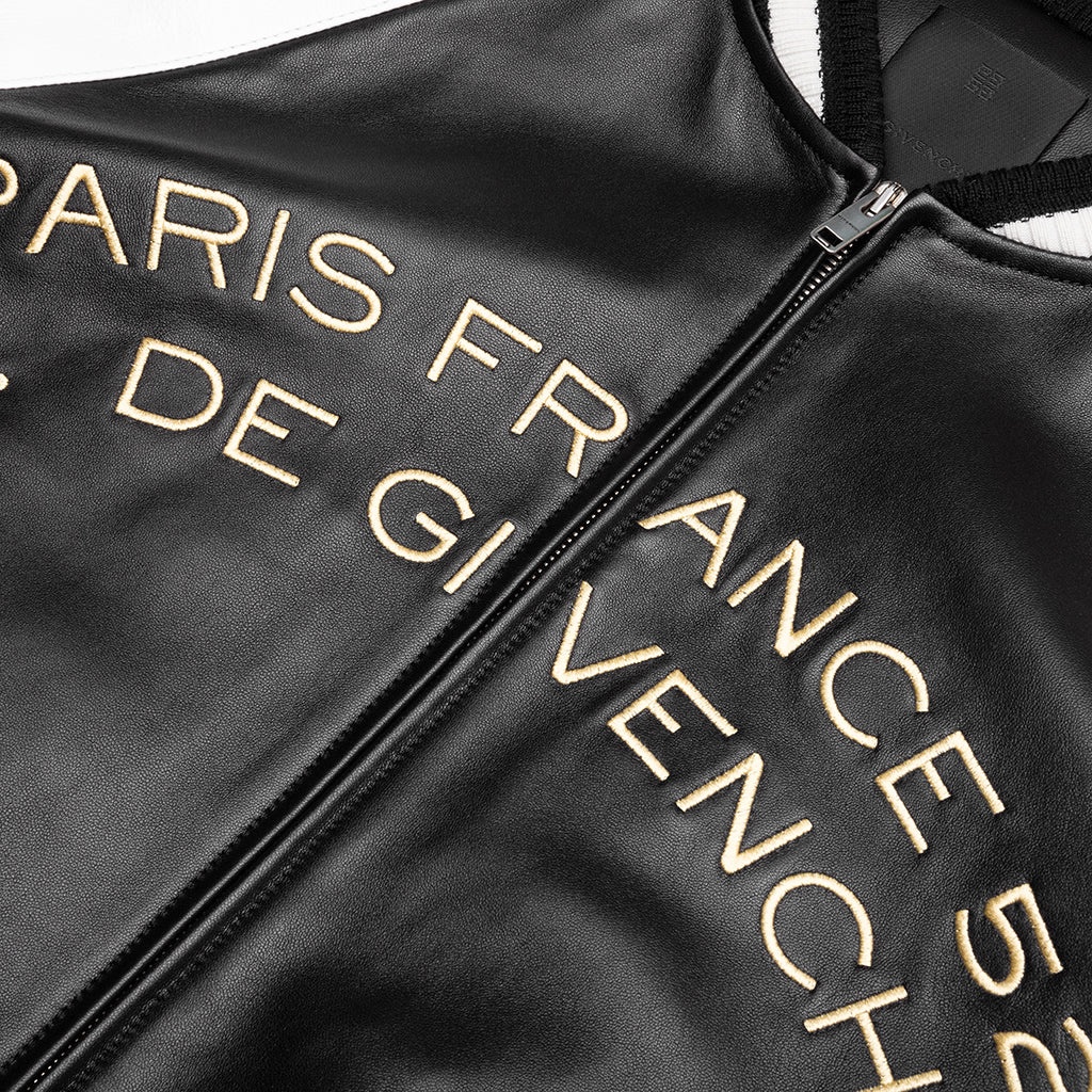 NAPPA LEATHER VARSITY JACKET WITH CHANDELIER AND SNAKE EMBROIDERIES - BLACK/WHITE - 3