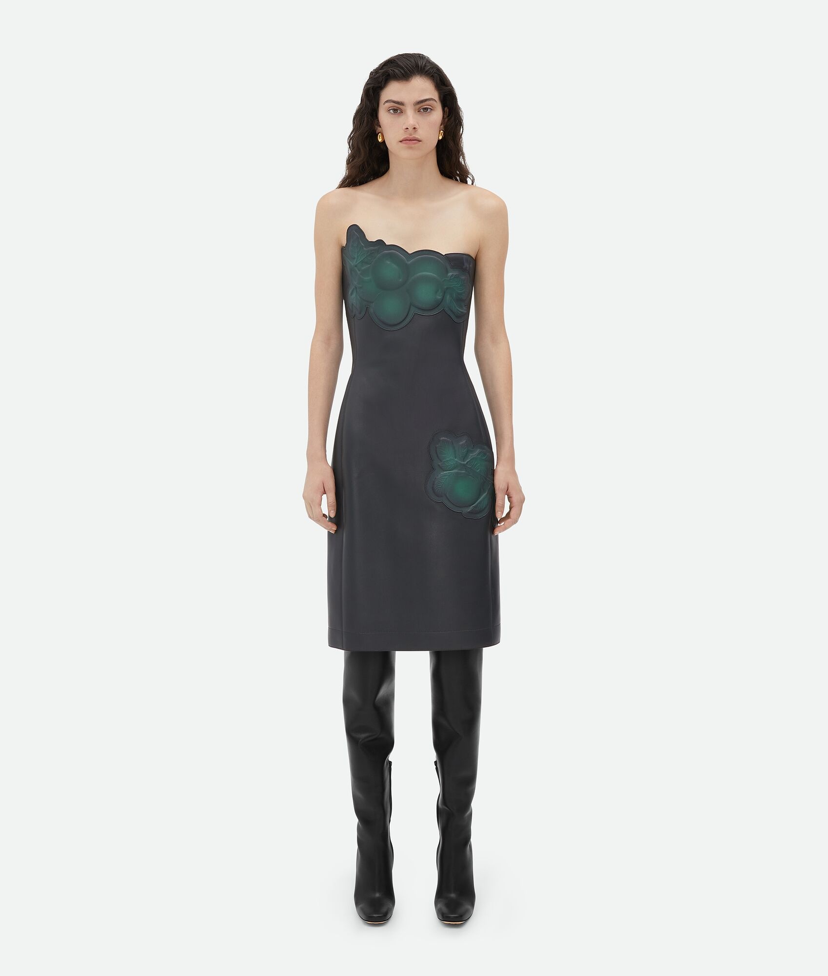 Leather Midi Bustier Dress With Embossed Fruit - 1