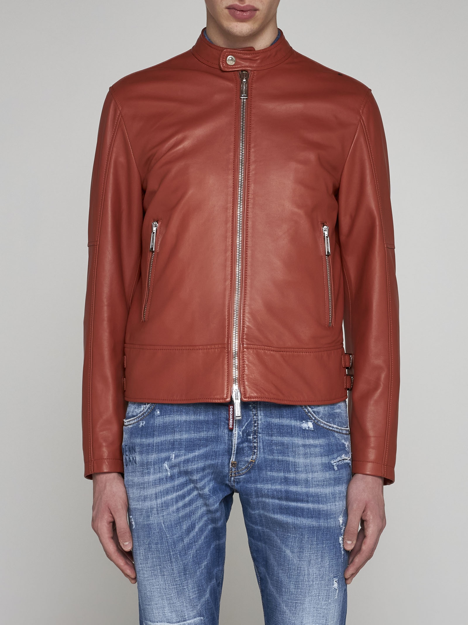 Leather biker bomber jacket - 3