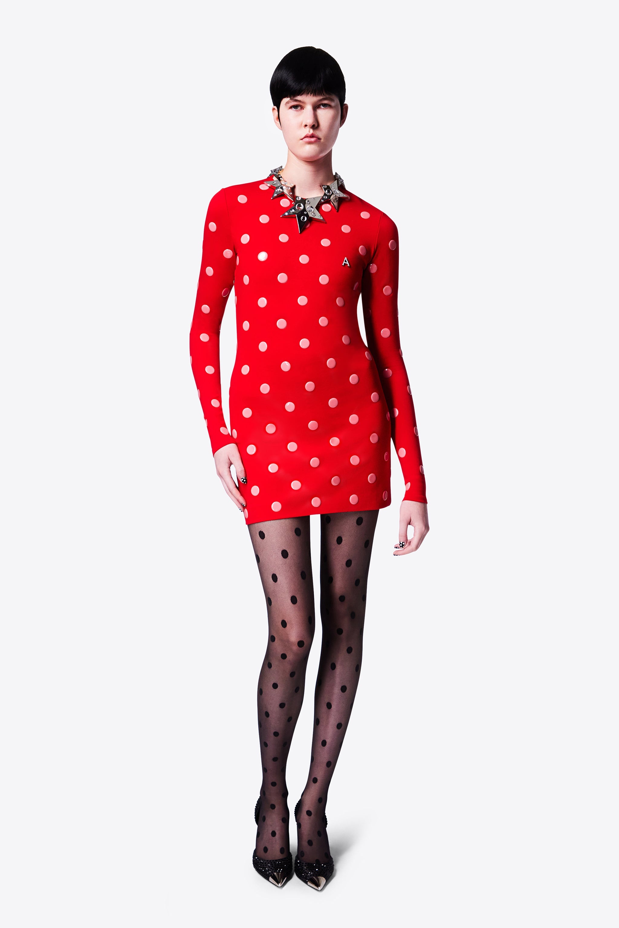 POLKA DOT LONG SLEEVE MINI DRESS - 3