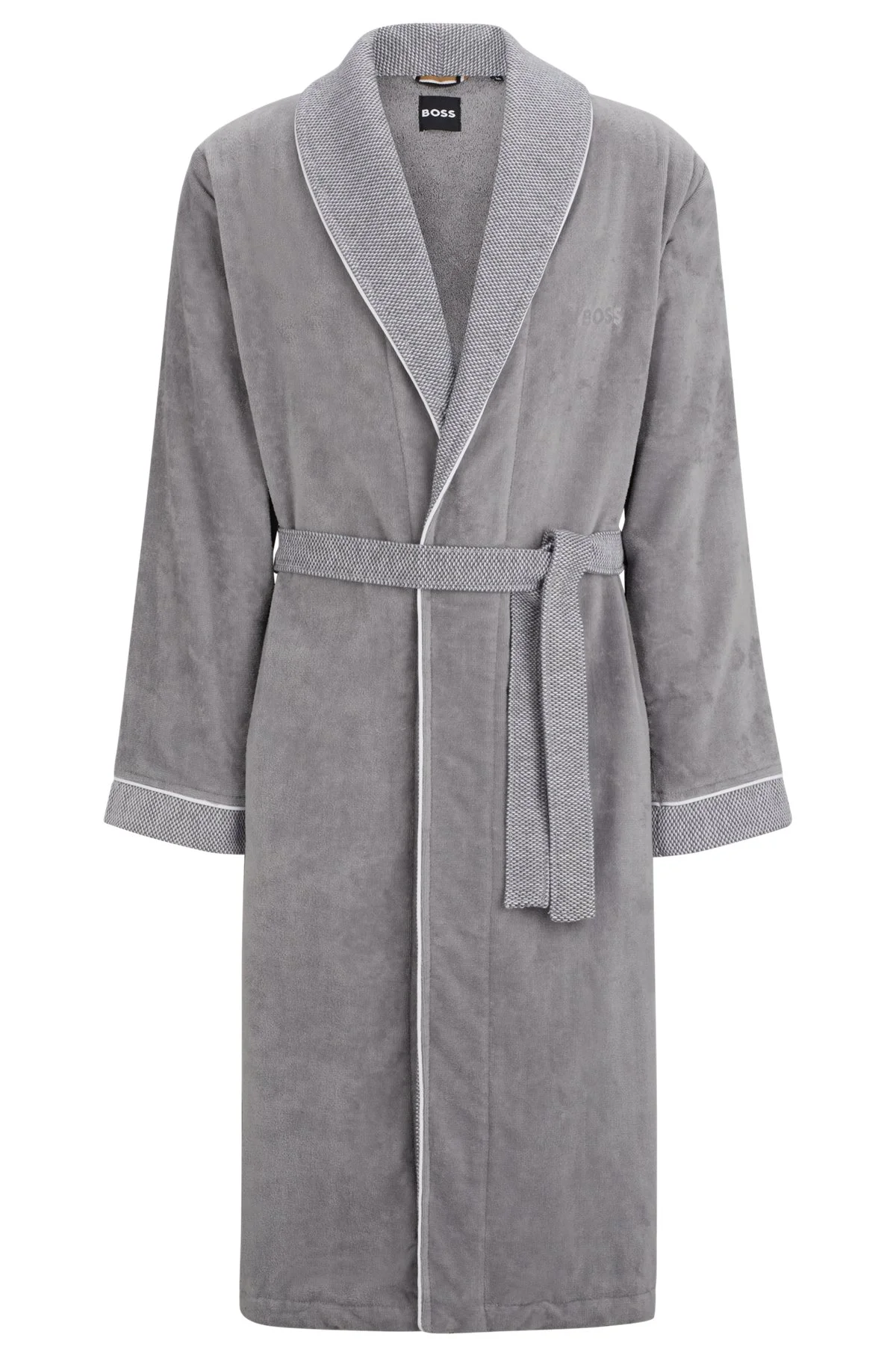 GREY COTTON-VELVET DRESSING GOWN WITH TEXTURED TRIMS - 1
