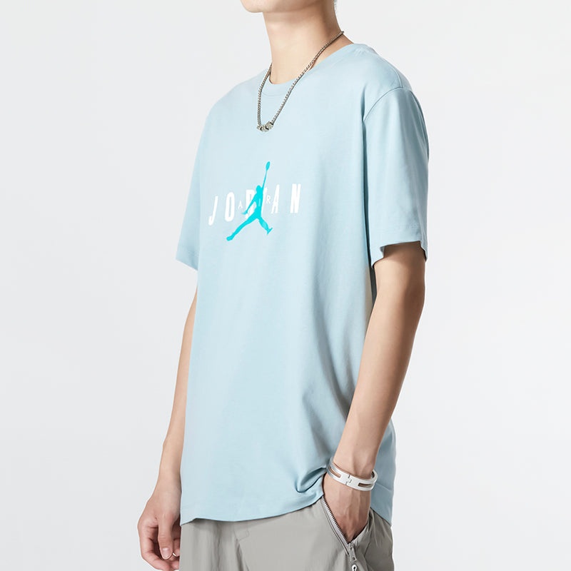 Men's Air Jordan Alphabet Flying Man Logo Printing Round Neck Casual Short Sleeve Blue T-Shirt DM146 - 5