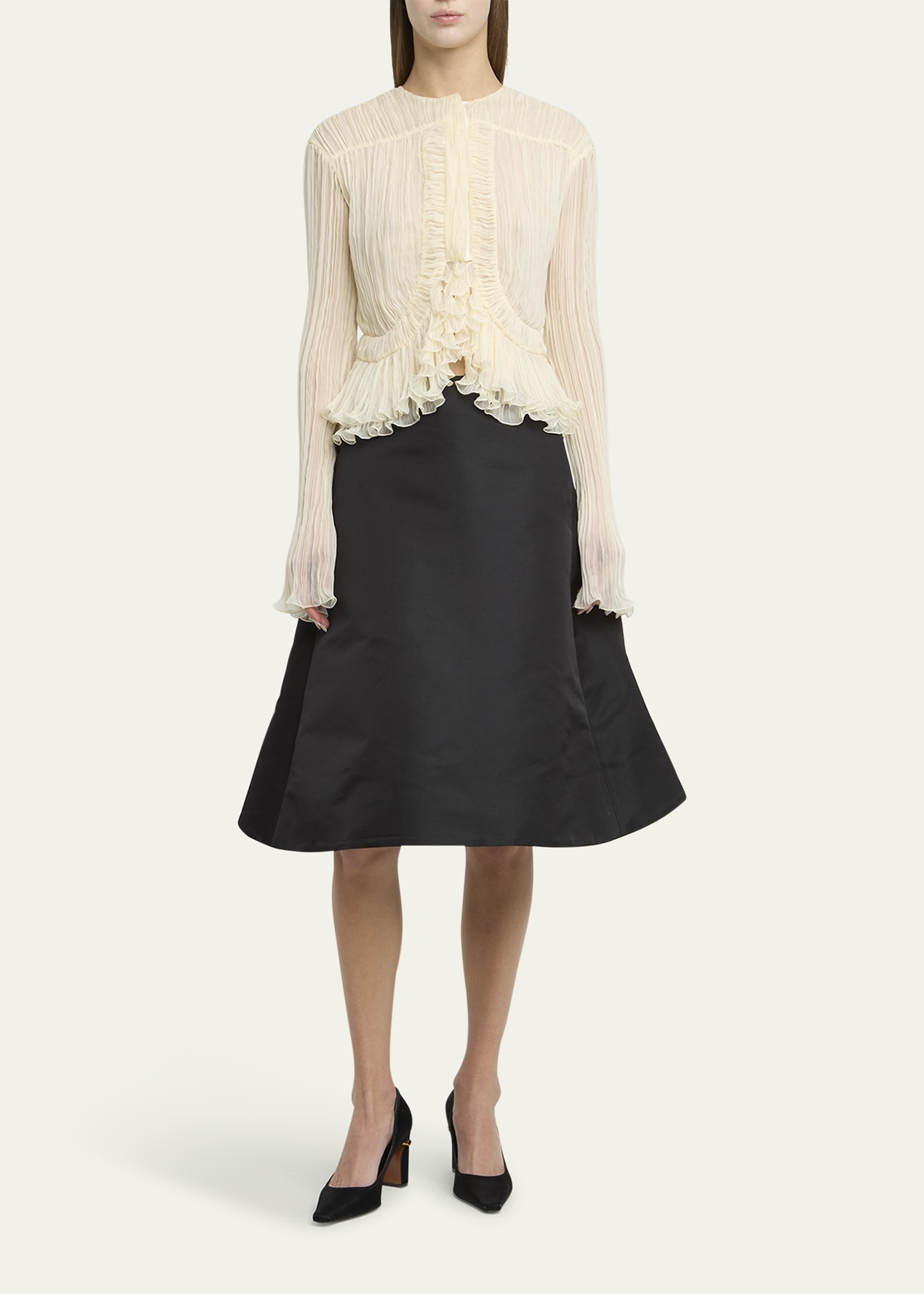 Silk Plisse Ruffle Crop Blouse - 2