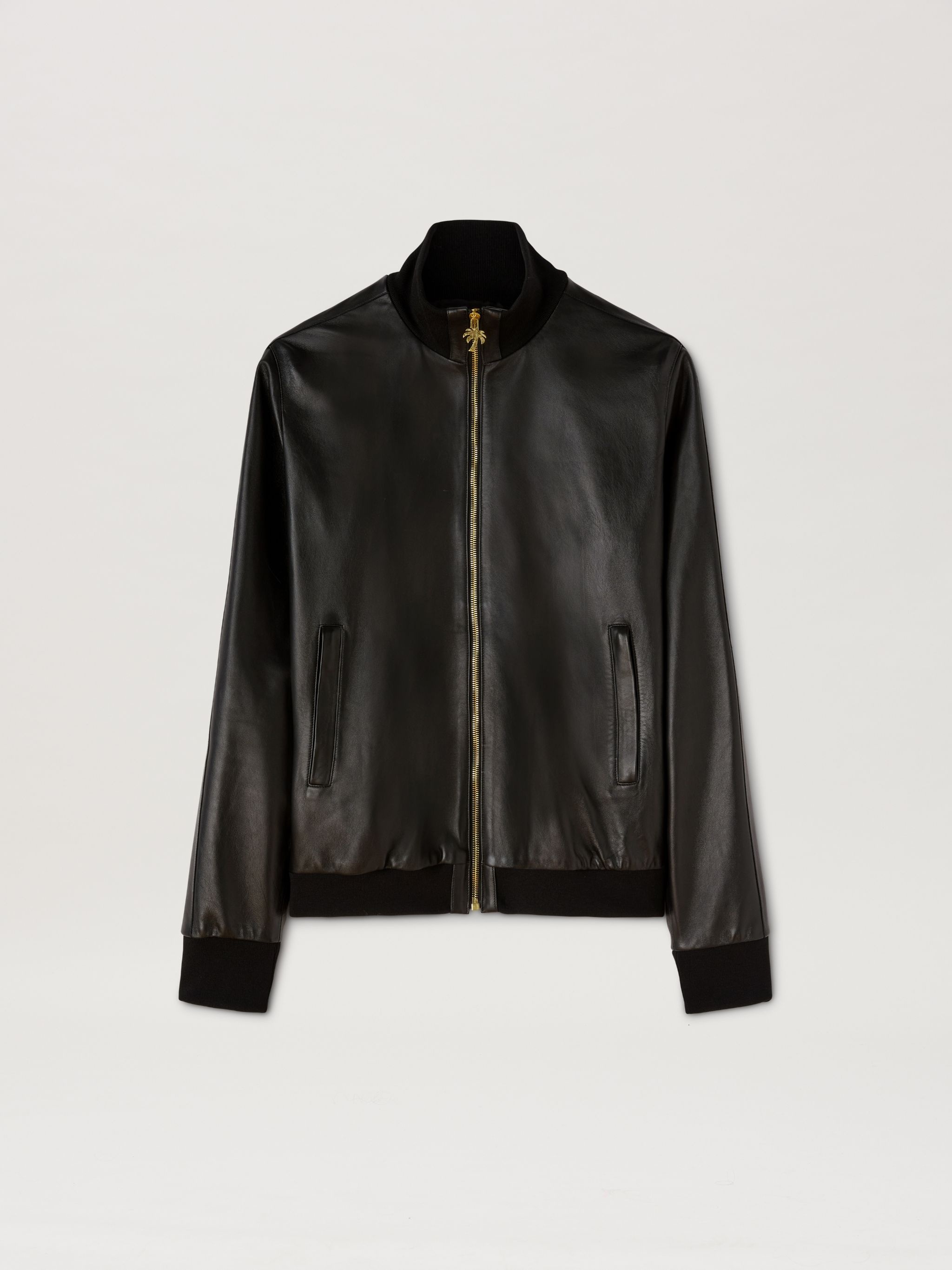 Palm Angels Black Monogram Leather Bomber Jacket Palm Angels