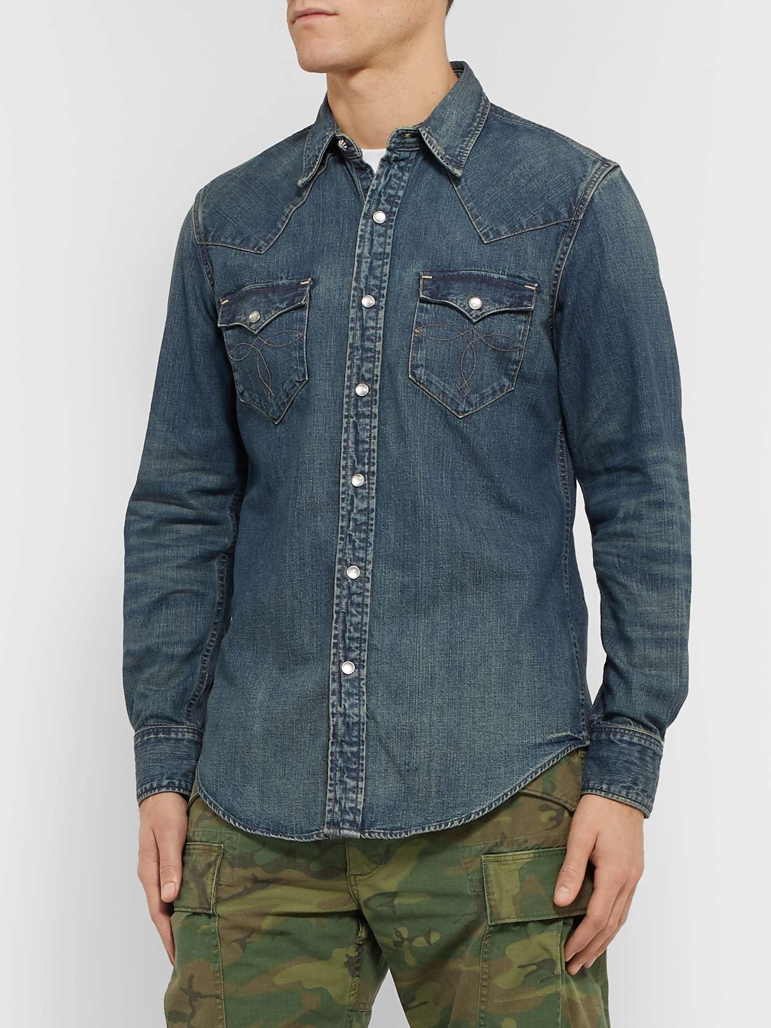 Slim-Fit Denim Western Shirt - 4