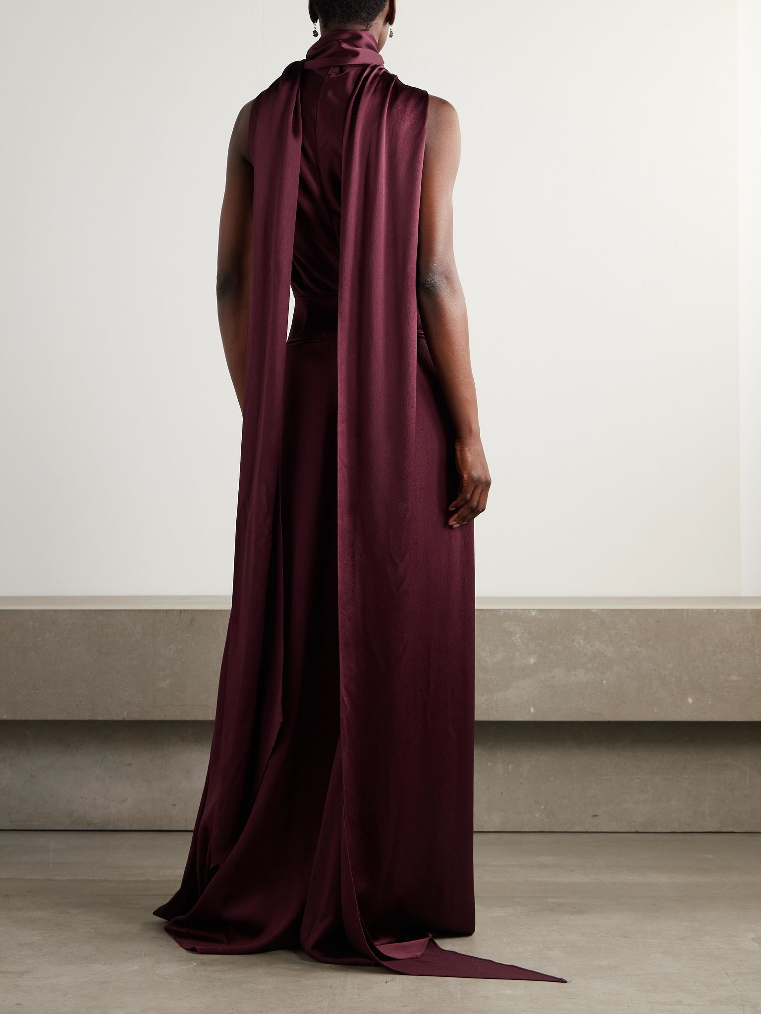Draped satin jumpsuit Burgundy - 3