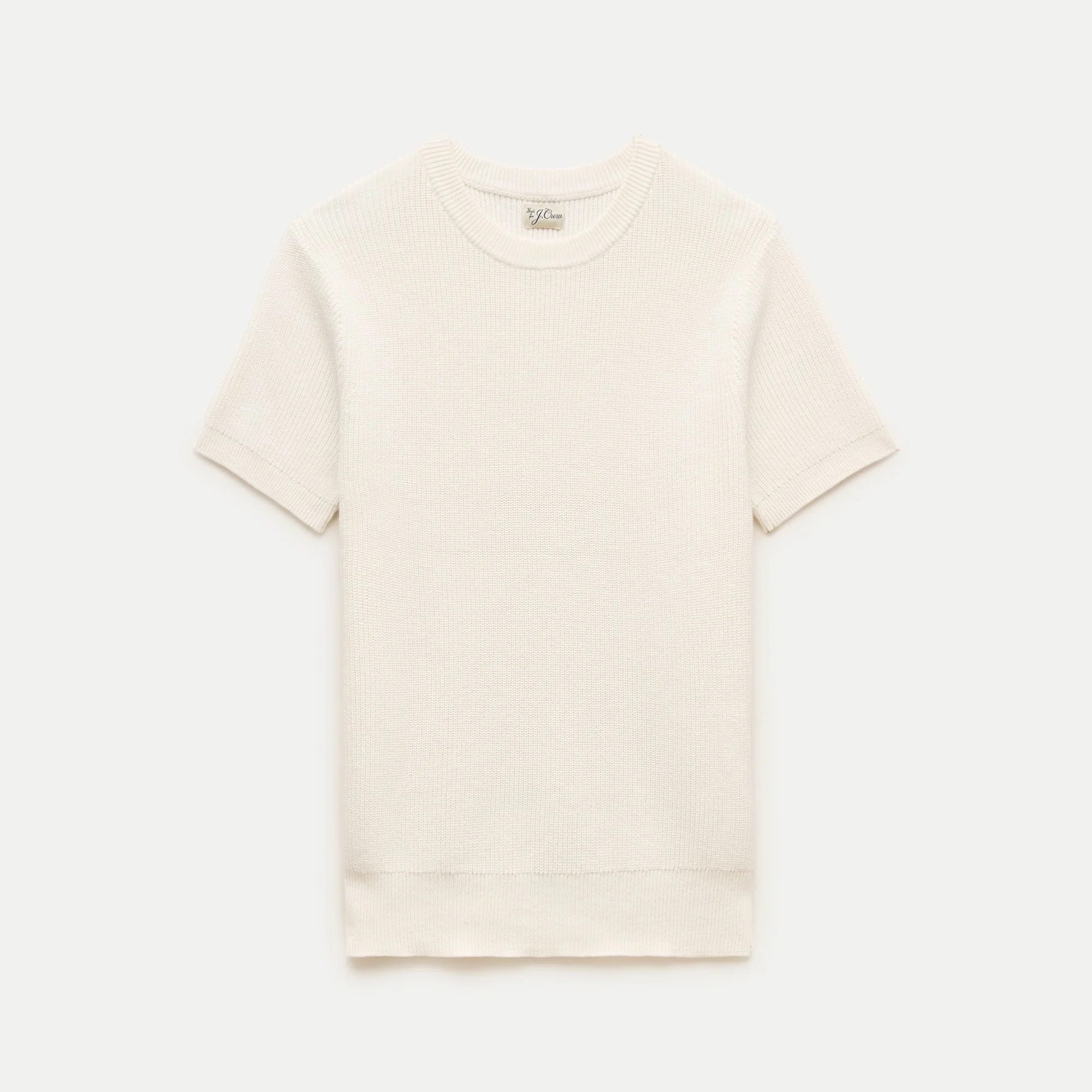 Short-sleeve sweater in ribbed cotton-silk blend - 1