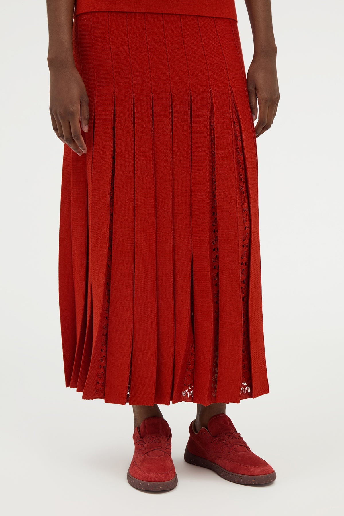 Debutante Knit Pleated Maxi Skirt in Antelope Orange Merino Wool - 5