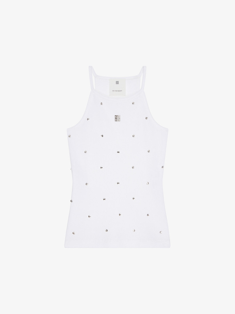 SLIM FIT TANK TOP IN COTTON WITH 4G AND CRYSTALS - 1