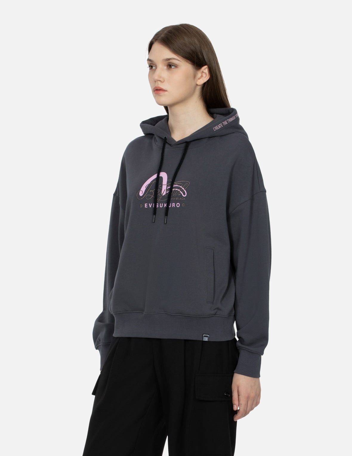 Seagull Print and Slogan Embroidery Oversized Hoodie - 7