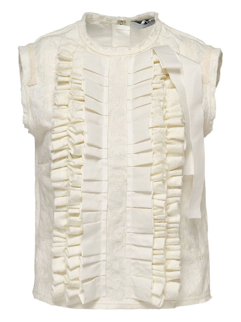 ruffled 정면 sleeveless 블라우스 1