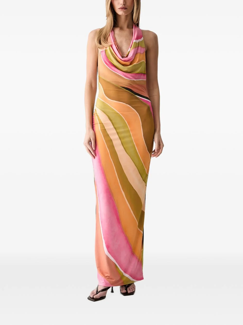 abstract-print cowl-neck maxi dress - 1