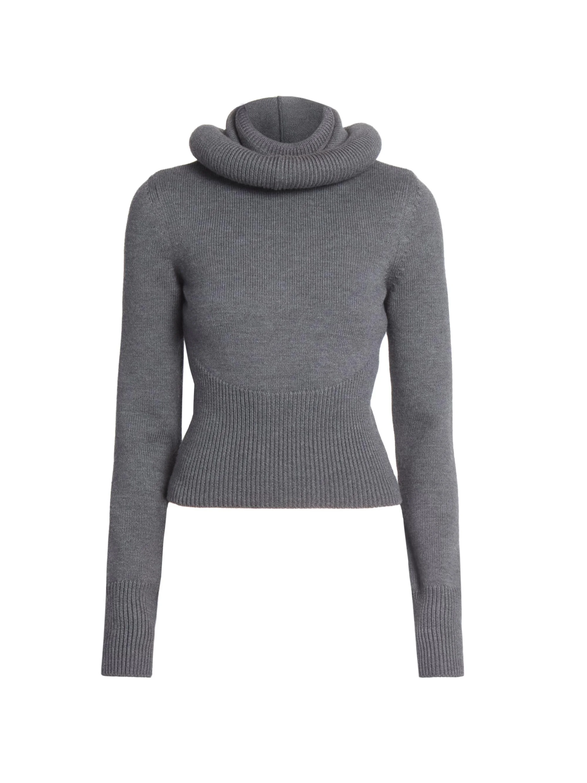 Women's Hooded Wool Sweater - Gris Chine - 1