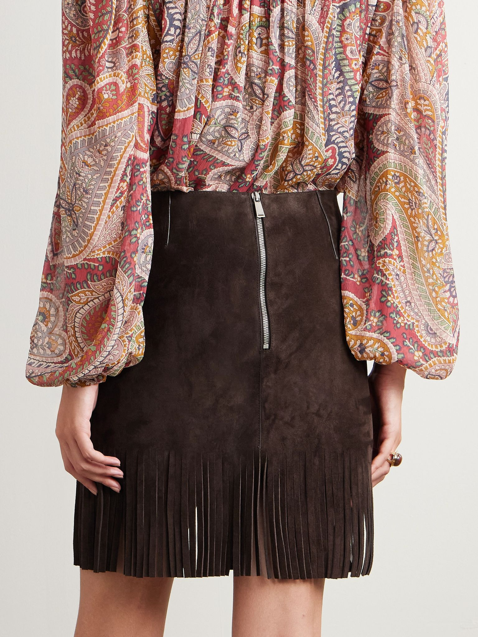 Fringed suede mini skirt Brown - 4