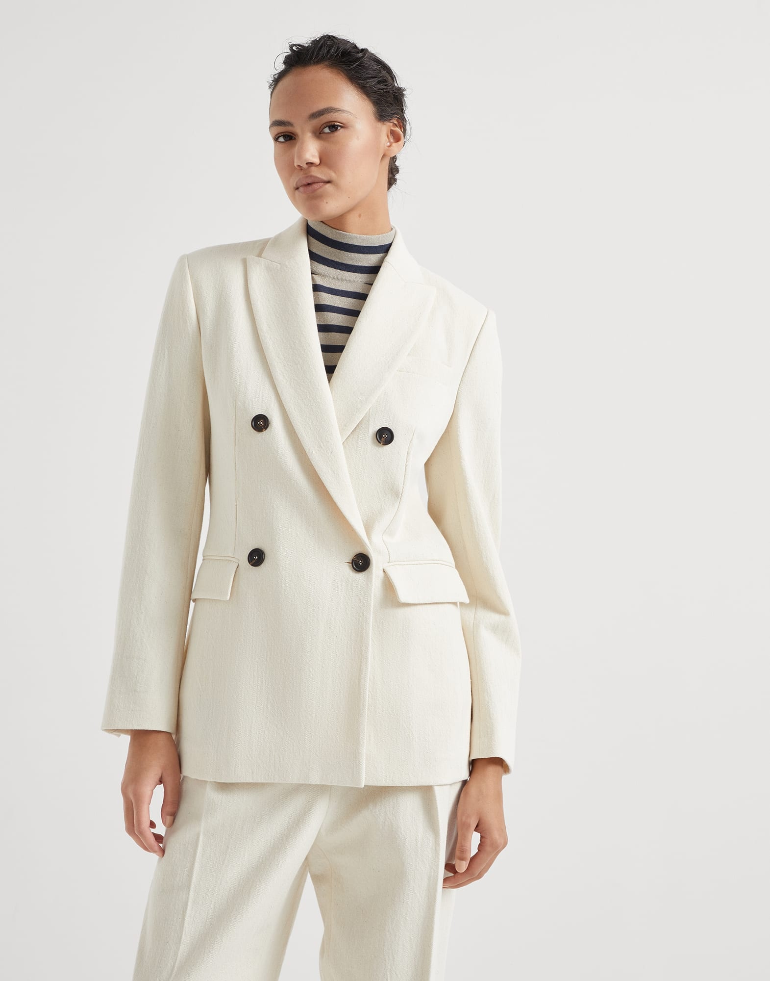 Cotton and virgin wool techno gabardine blazer with monili - 1