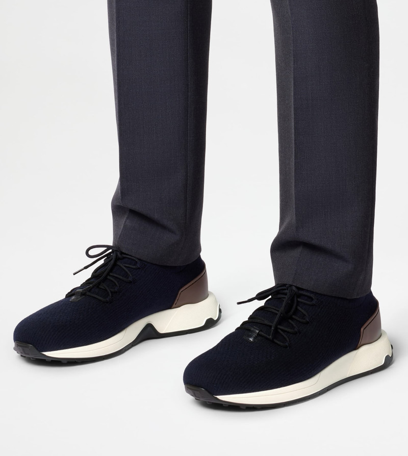 SOCK SNEAKERS IN FABRIC AND LEATHER - BLUE, BROWN 7