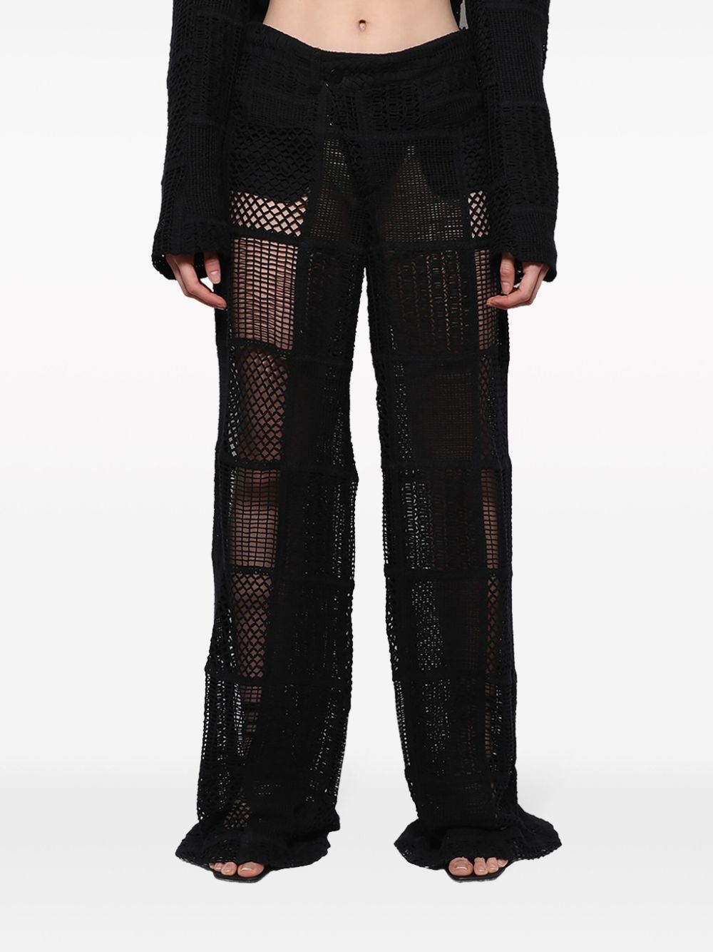 crochet-knit wide-leg trousers - 3