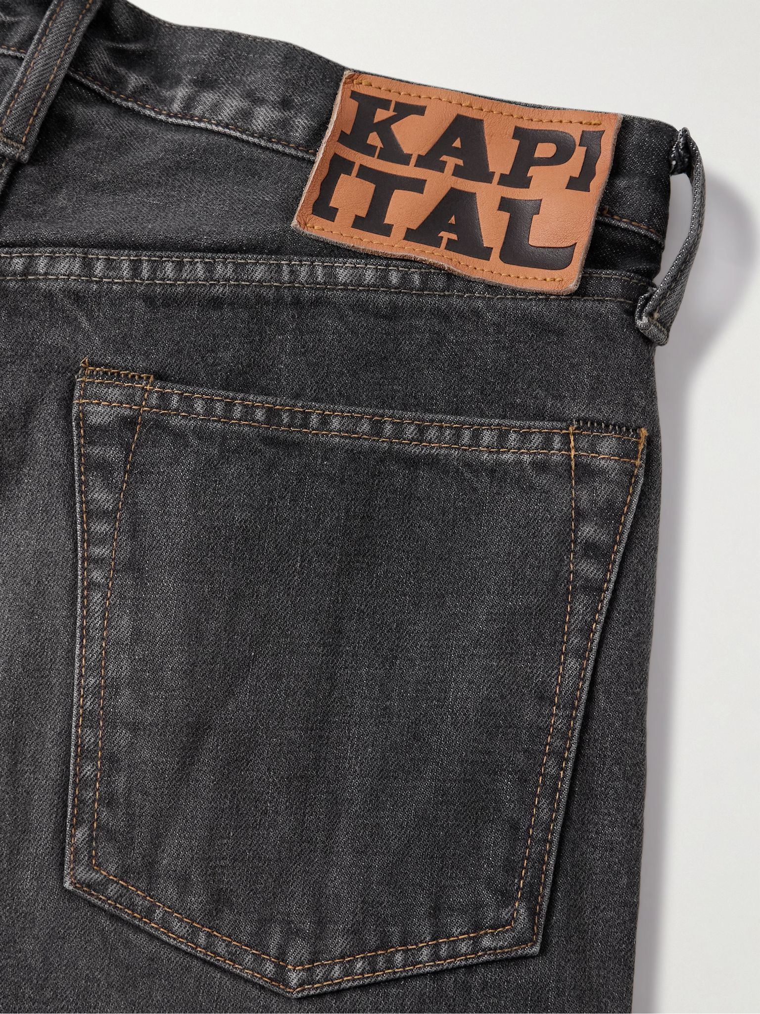 Monkey CISCO Straight-Leg Embellished Leather-Trimmed Jeans Gray - 5