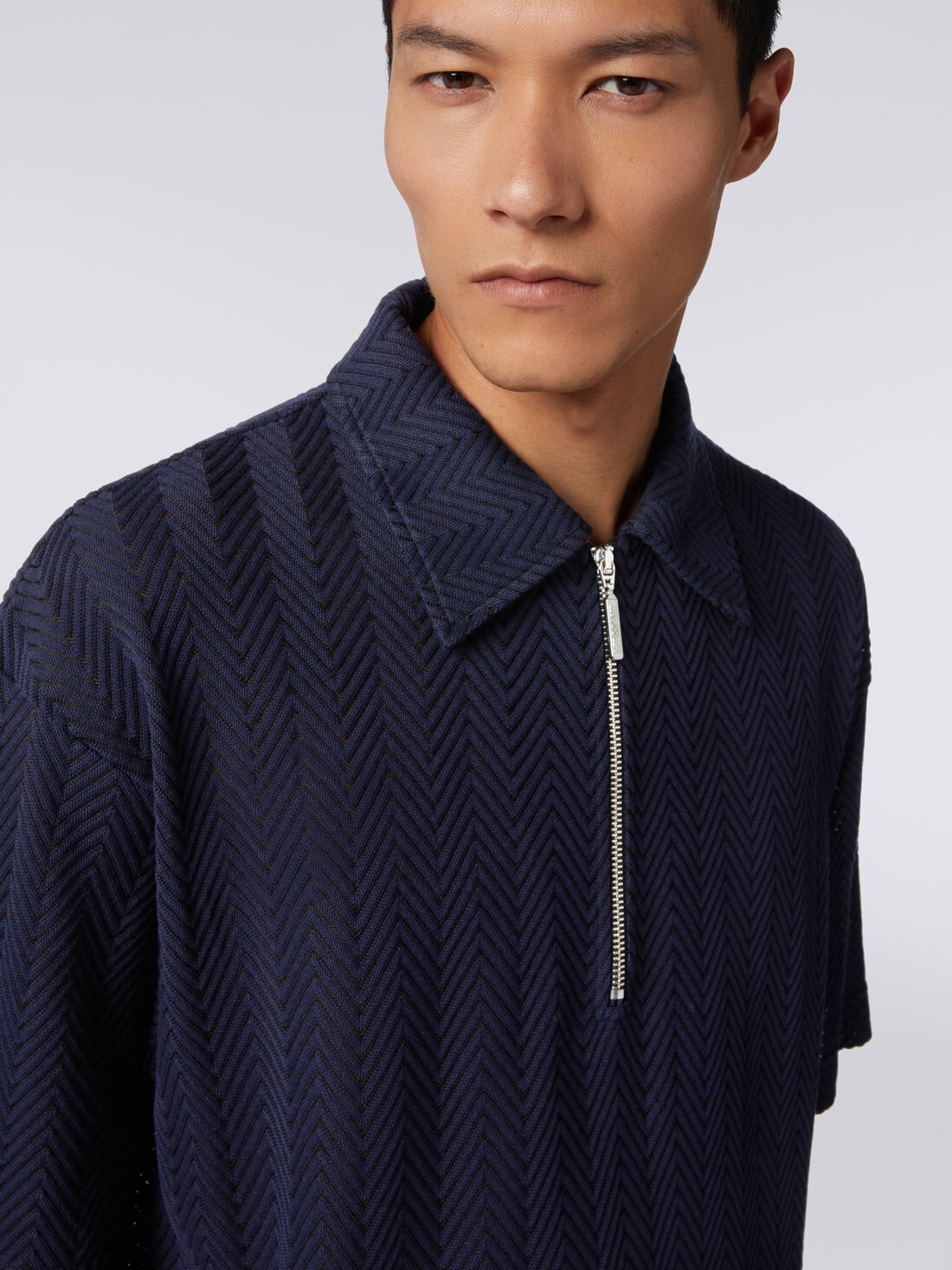 Cotton and viscose short-sleeved polo shirt with zip - 5