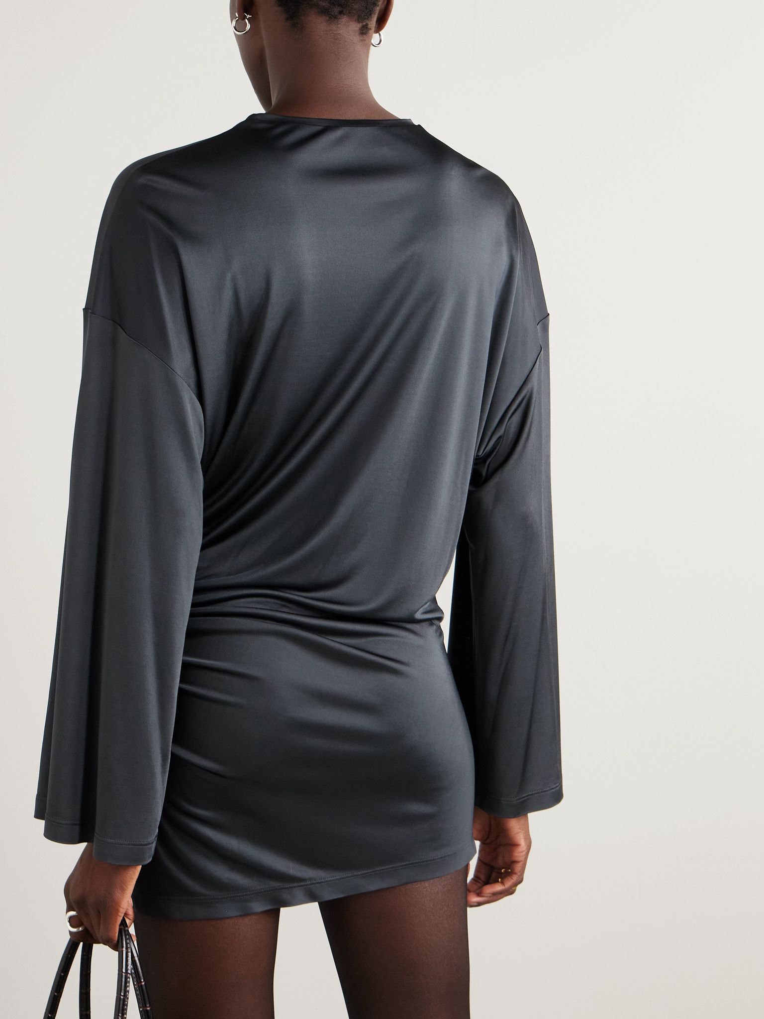 Embellished gathered jersey mini dress Gray - 3