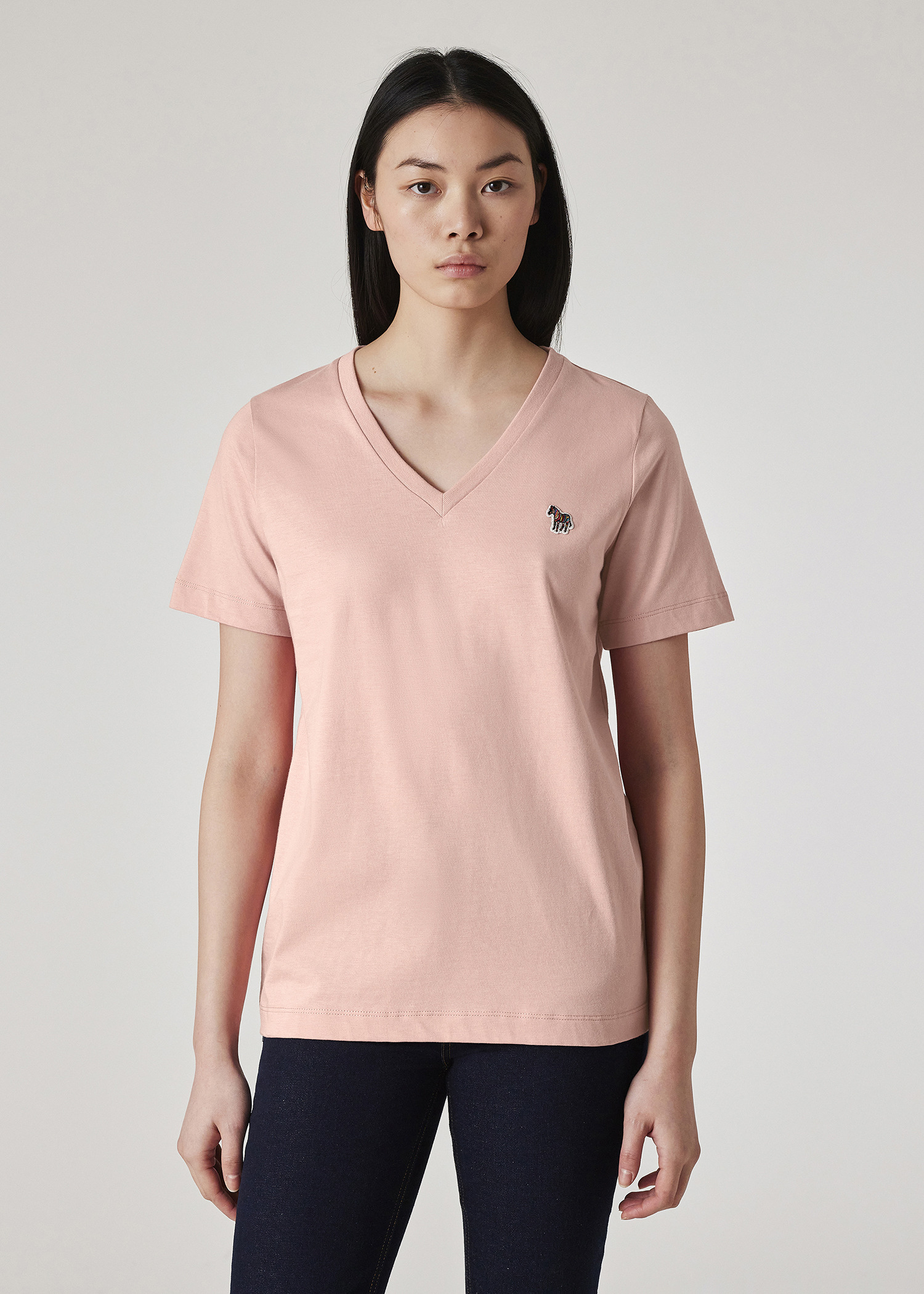 Women's Pale Pink V-Neck Zebra T-Shirt - 3