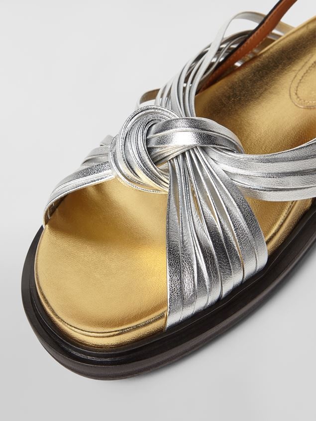SILVER LAMINATED LEATHER FUSSBETT WTIH CRISS-CROSS STRAPS - 5