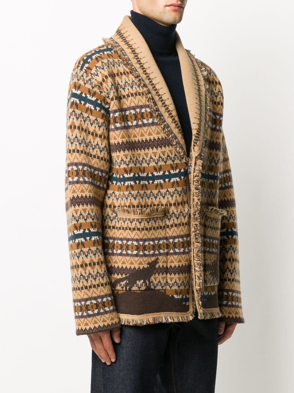 rustic intarsia cashmere cardigan - 3