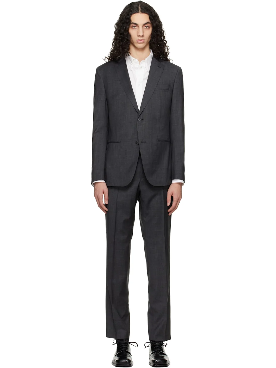 Gray Two-Piece Slim-Fit Virgin Wool Suit - 1