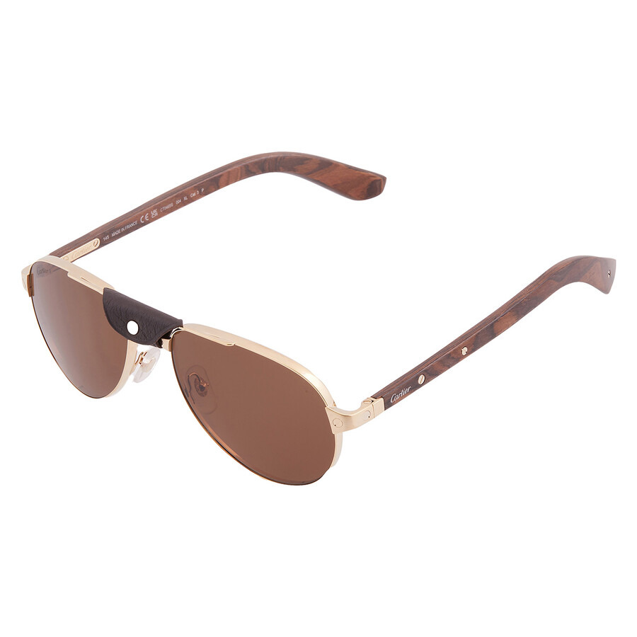 Cartier Santos de Cartier Polarized Brown Pilot Men's Sunglasses CT0495S 004 59 - 3