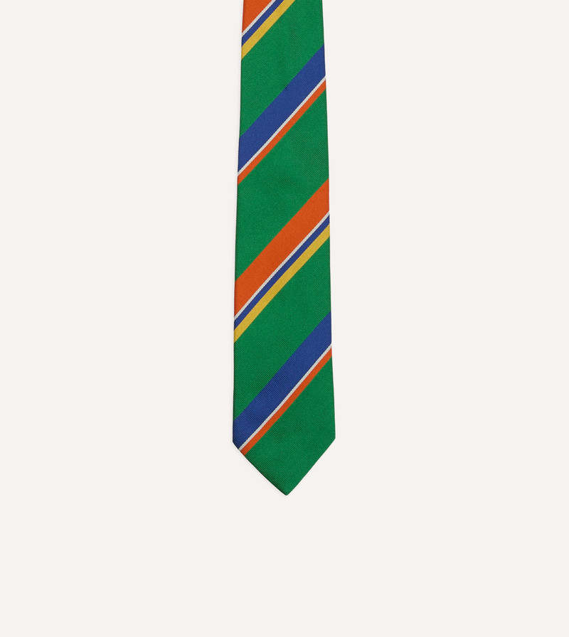 Green, Orange and Blue Multi Stripe Repp Silk Tipped Tie 3