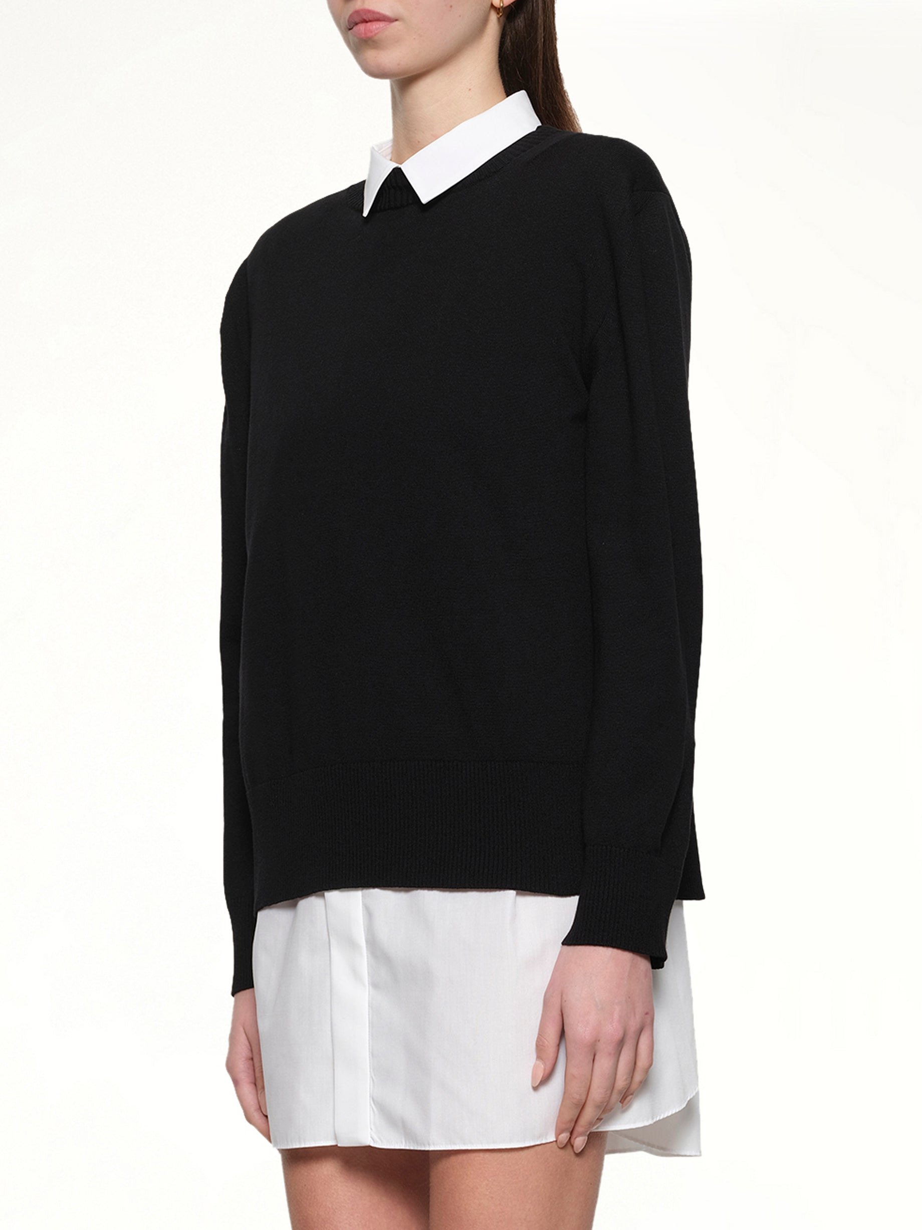 Poplin x Cotton Knit Dress in Black/Off White - 3