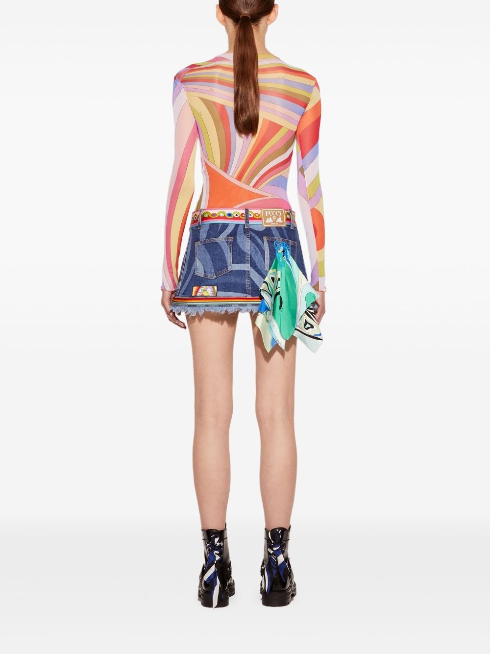 Marmo-print denim skirt - 4