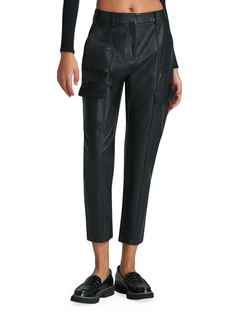 Women's Faux-Leather Crop Cargo Pants - Black 3