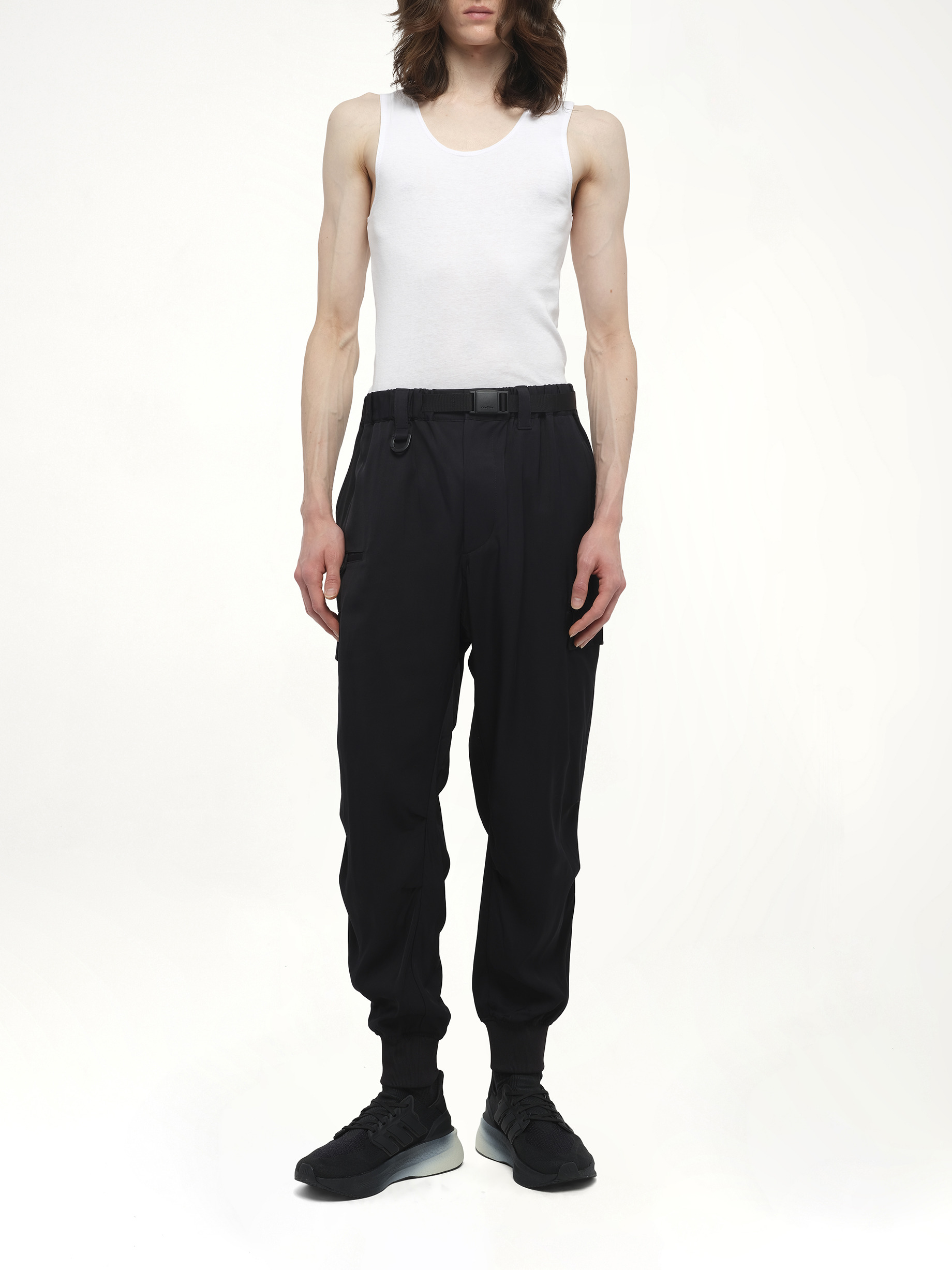 Rayon Twill Cuffed Pants in Black - 4