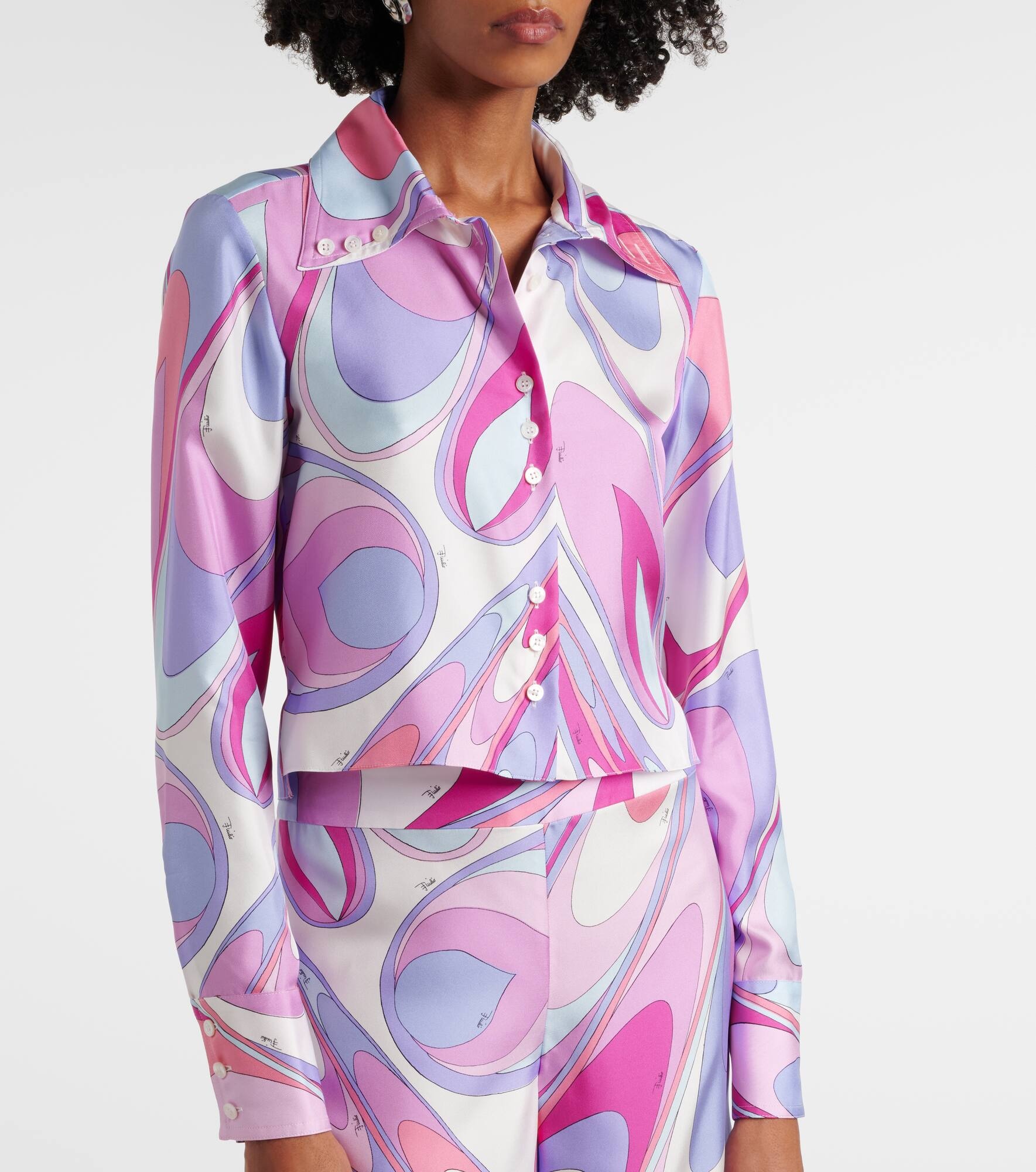 Printed cropped silk twill shirt - 6