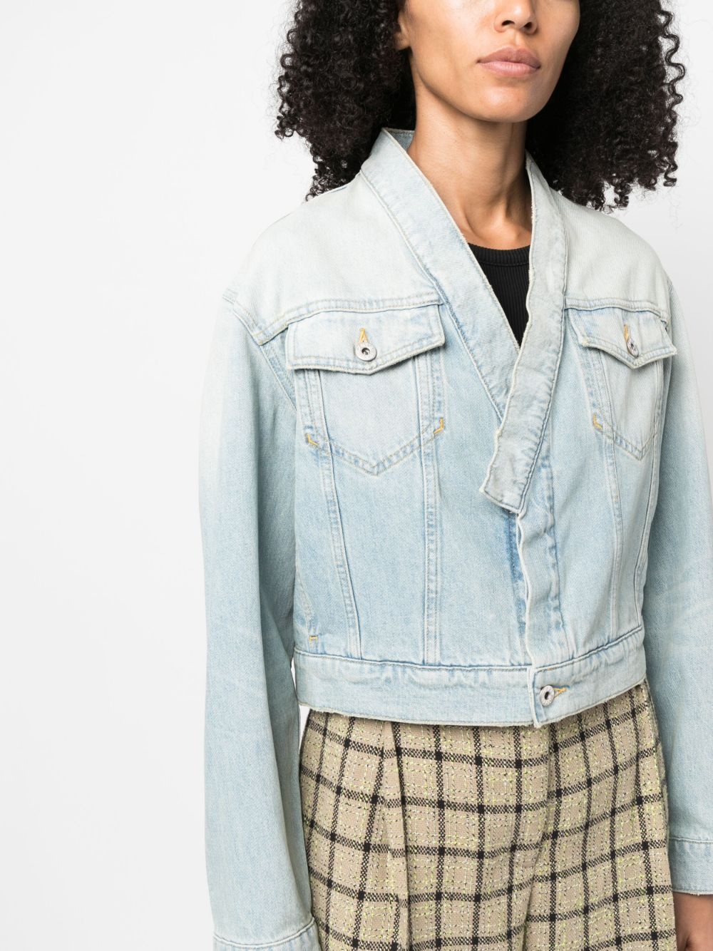 faded-effect cropped denim jacket - 5