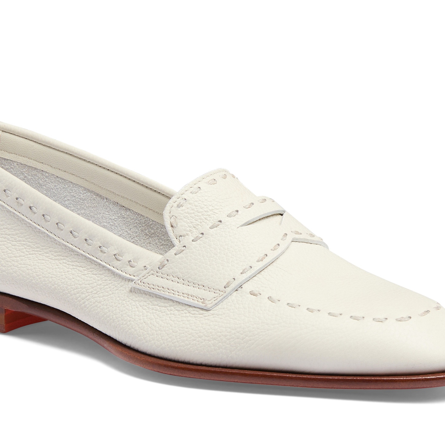 Women's white tumbled leather penny loafer - 6