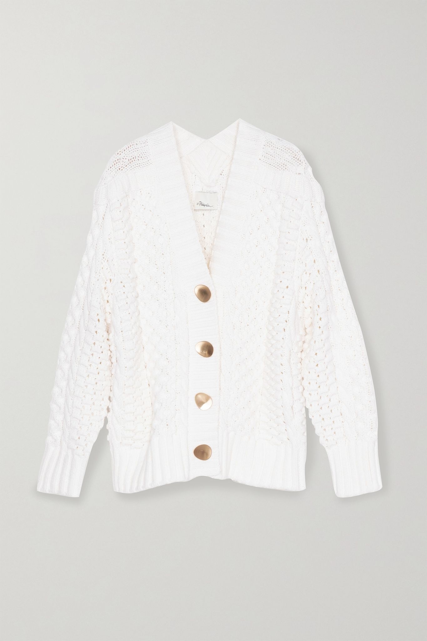 Cable-knit wool-blend cardigan - 1