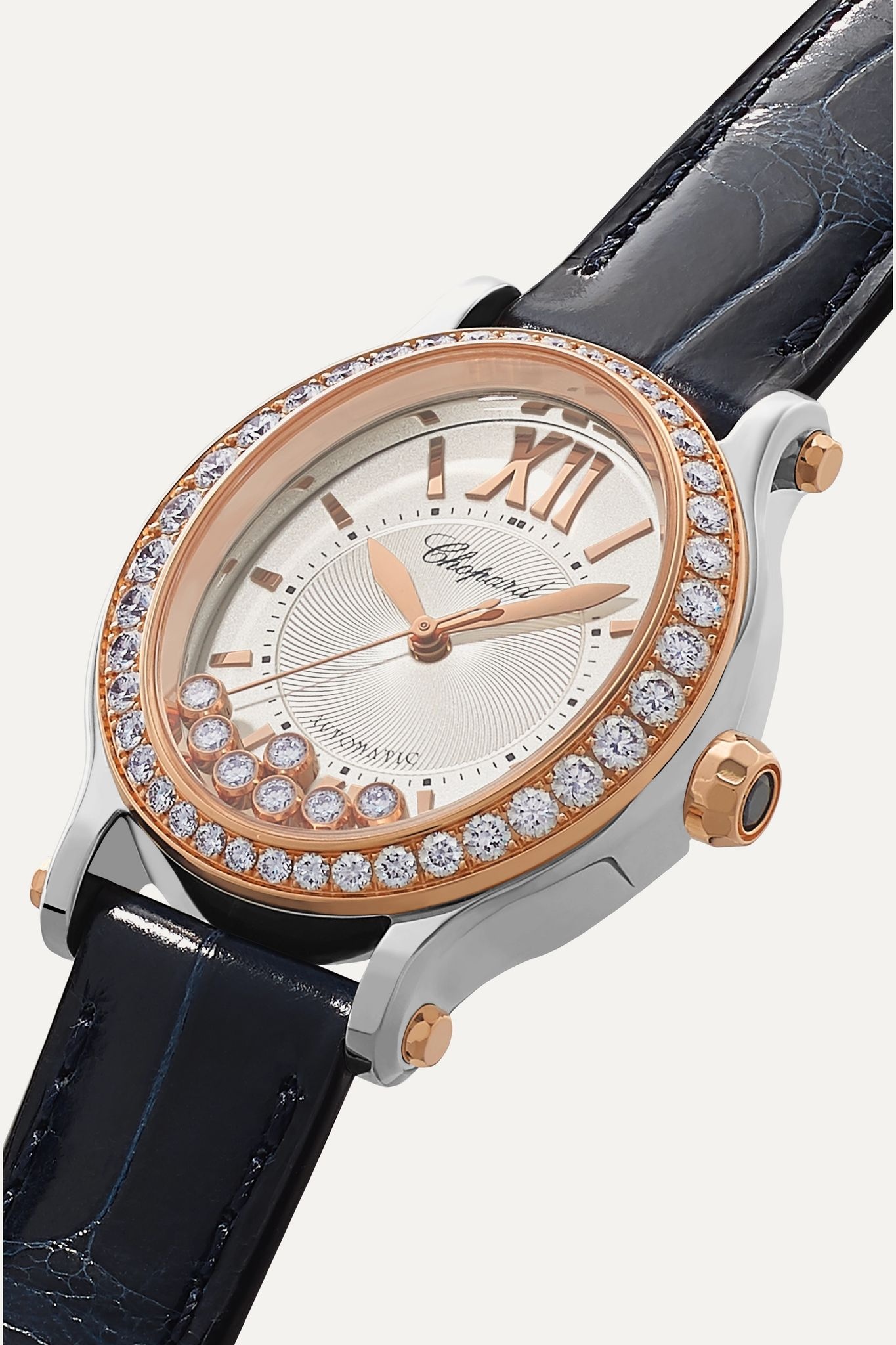 Happy Sport Oval 29mm 18-karat rose gold, stainless steel, alligator and diamond watch - 2