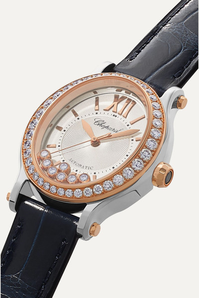 Chopard Happy Sport Oval 29mm 18-karat rose gold, stainless steel, alligator and diamond watch outlook