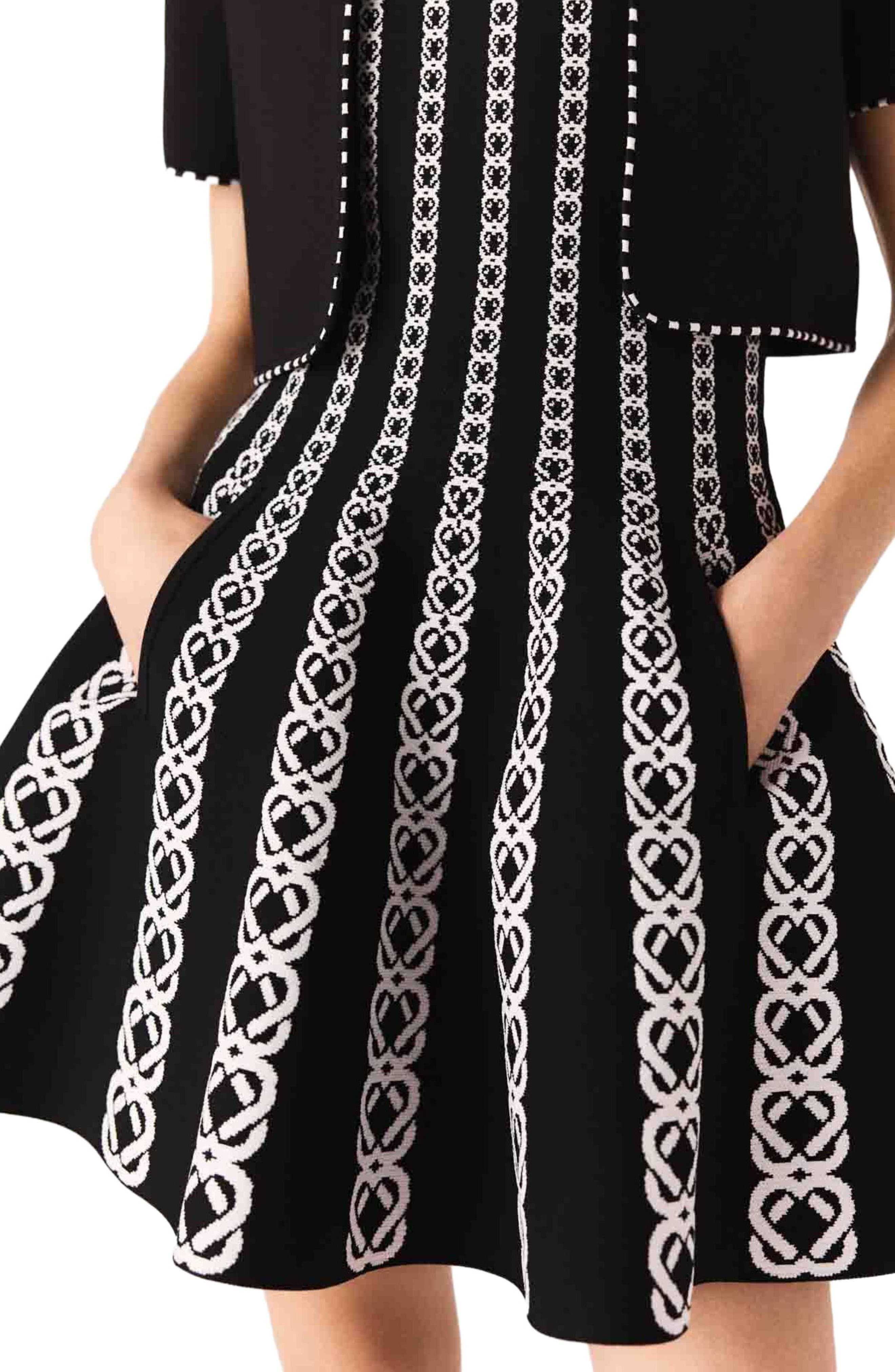maje Cropped short sleeve cardigan in Black/ecru at Nordstrom - 6